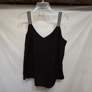 Versona Black V-Neck Tank with Chevron Straps